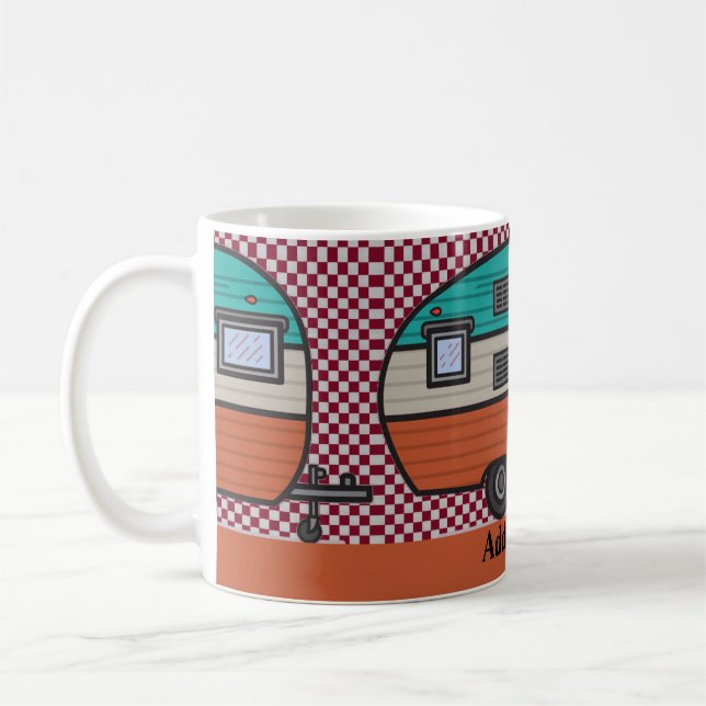 Taza De Café Feliz Camper, agrega texto, café Mug (Izquierda)