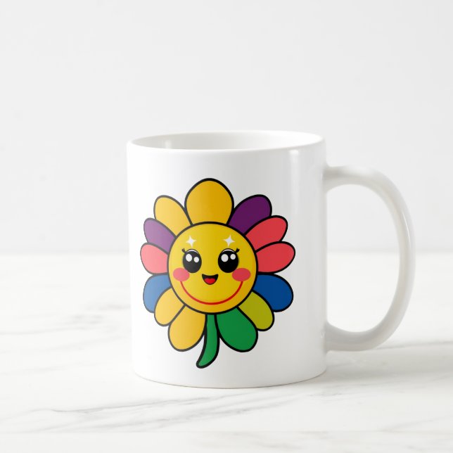 Taza De Café Feliz cara de flor arco iris (Derecha)