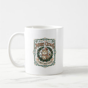 Taza De Café Feliz Catmas Gato Navidad Vintage Arte Vector Cami