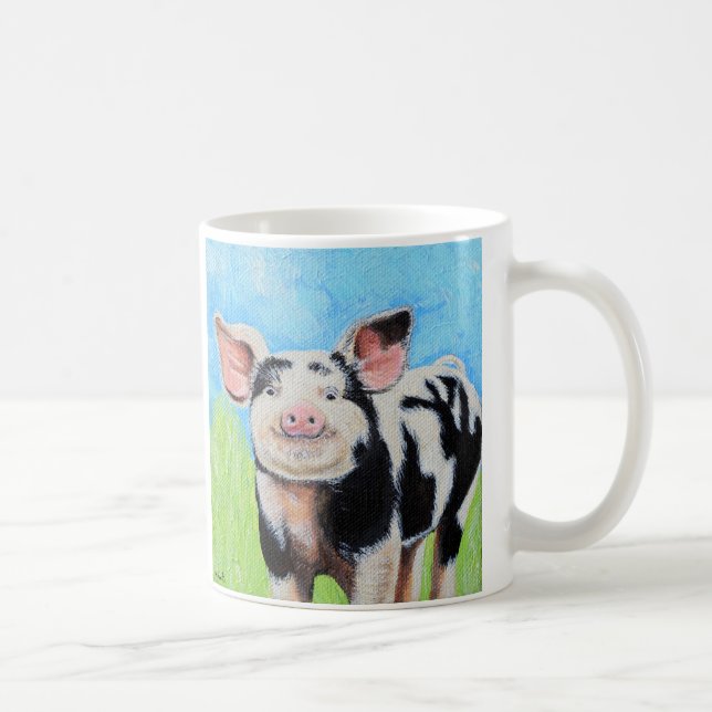 Taza De Café Feliz Cerdito pintando café Mug (Derecha)