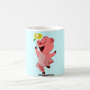 Taza De Café Feliz cerdo con peluca floral