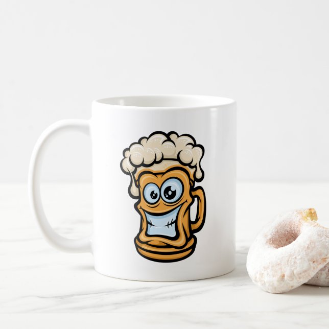 Taza De Café Feliz Cerveza Mug, Ilustracion divertido (Con donut)