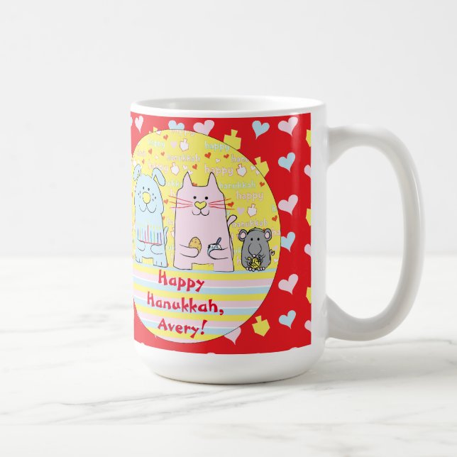 Taza De Café Feliz Chanukah/Hanukkah MASCOTAS Red Mug (Derecha)