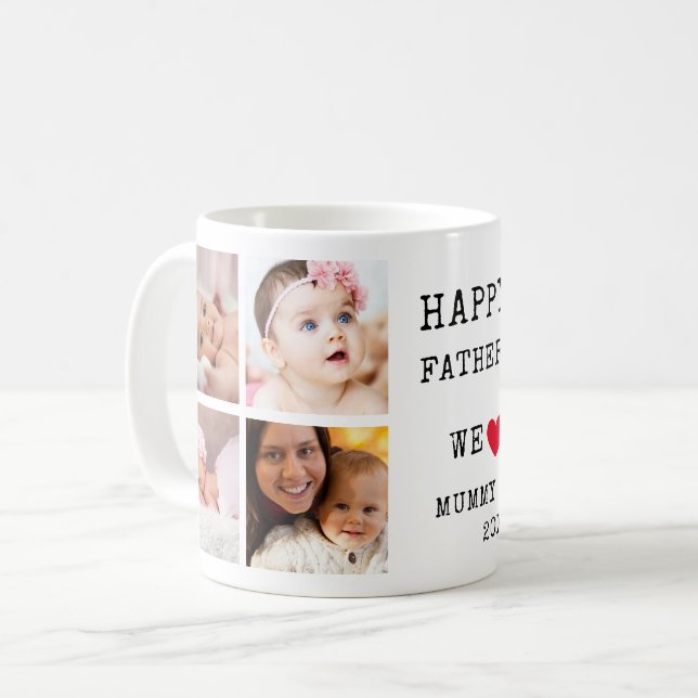 Taza De Café Feliz Collage de fotos del Día 6 del Primer Padre  (Anverso izquierdo)