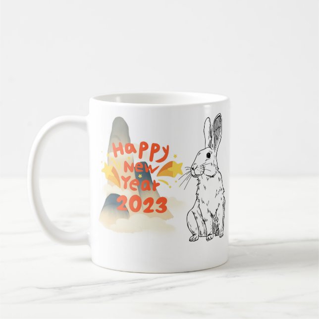 Taza De Café Feliz conejo de año nuevo, 2023 (Izquierda)