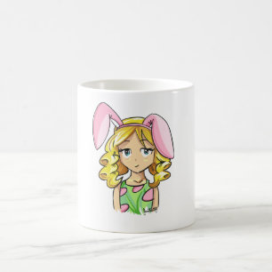Taza De Café Feliz Conejo de Pascua, camiseta Chica de Cara