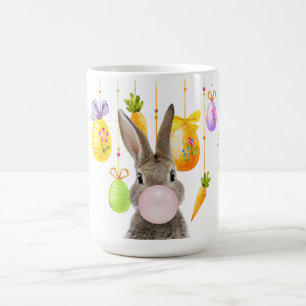 Taza De Café Feliz Conejo de Pascua con chicle rosa