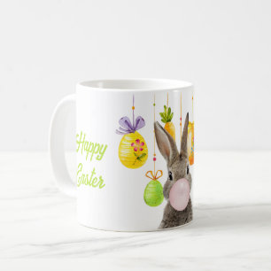 Taza De Café Feliz Conejo de Pascua con chicle rosa