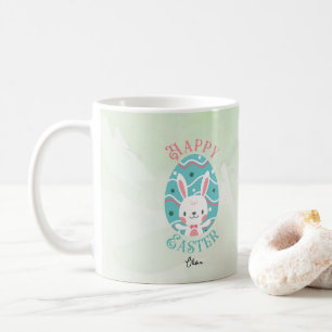 Taza De Café Feliz Conejo de Pascua en Huevo con nombre
