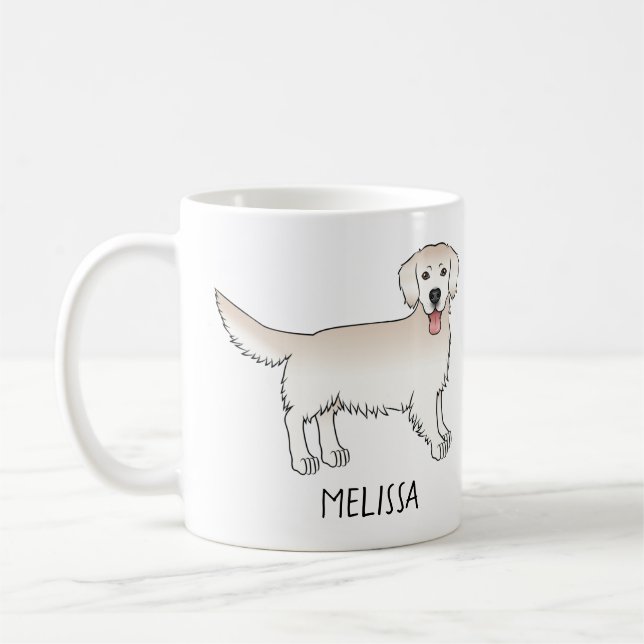 Taza De Café Feliz Crema Golden Retriever Cartog Dog con nombre (Izquierda)