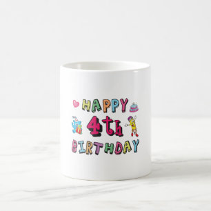 Taza De Café Feliz cuarto cumpleaños, deseos de cuatro años al