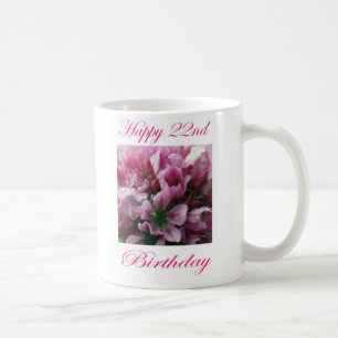 Taza De Café Feliz cumpleaños 22, Flor rosa y verde