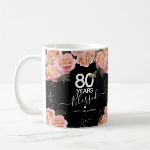 Taza De Café Feliz cumpleaños 80 años de café con flores rosada