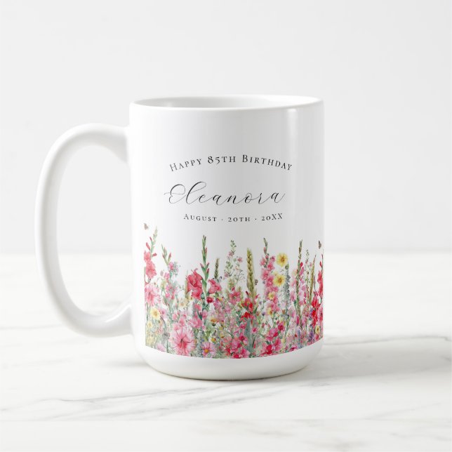 Taza De Café Feliz Cumpleaños 85º Flor de Cumpleaños de Agosto  (Izquierda)