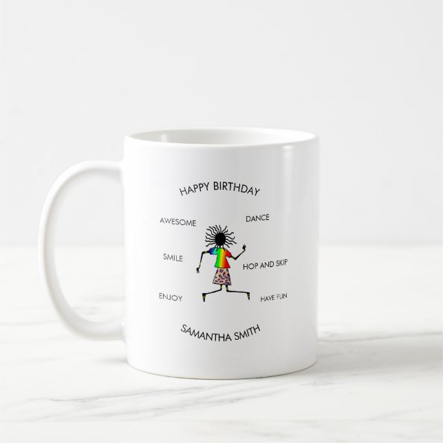 Taza De Café Feliz cumpleaños, bailarín feliz de arte africano (Izquierda)