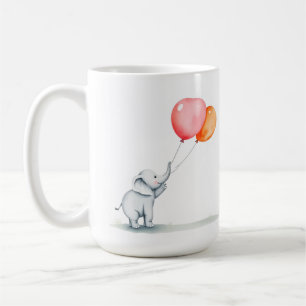 Taza De Café Feliz cumpleaños. bebé elefante con globos