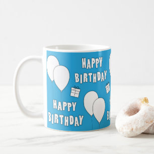 Taza De Café Feliz cumpleaños con fondo azul de globos