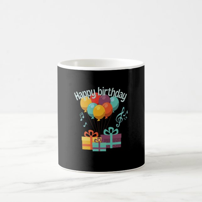 Taza De Café Feliz cumpleaños con globos, notas musicales y (Centro)