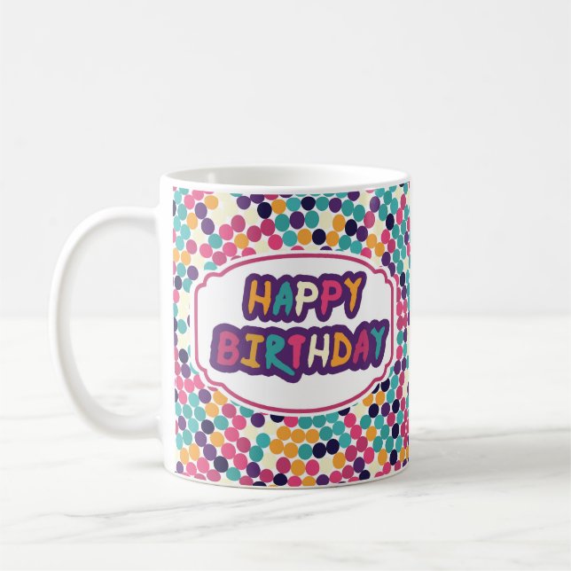 Taza De Café Feliz cumpleaños con texto Personalizado Círculos  (Izquierda)