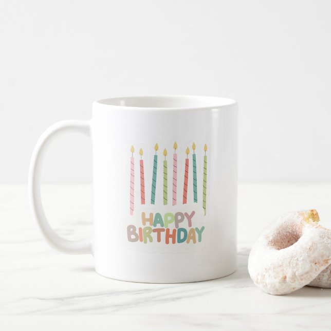 Taza De Café Feliz Cumpleaños con Velas en  (Con donut)