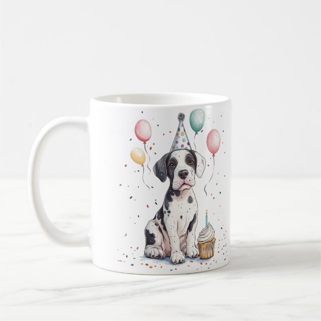 Taza De Café Feliz Cumpleaños Cupcake de Cachorro Gran Danés (Izquierda)