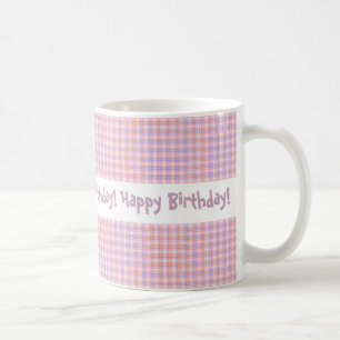 Taza De Café Feliz cumpleaños del diseño rosado y púrpura de