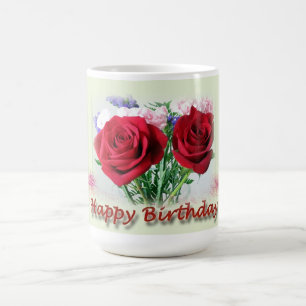 Taza De Café Feliz cumpleaños diseño floral de rosas rojas