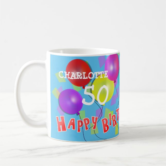 Taza De Café Feliz Cumpleaños Diversión 50° hito personalizado (Izquierda)