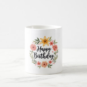 Taza De Café Feliz cumpleaños Floral