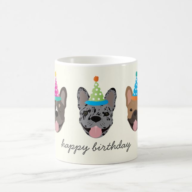 Taza De Café Feliz cumpleaños, Gorras Fiestas de Bulldog francé (Centro)