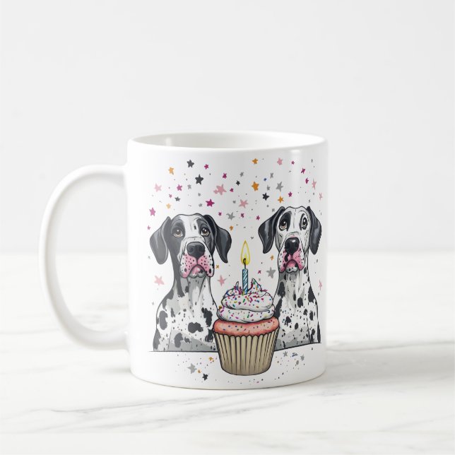 Taza De Café Feliz cumpleaños Gran pastel de dane para perros (Izquierda)