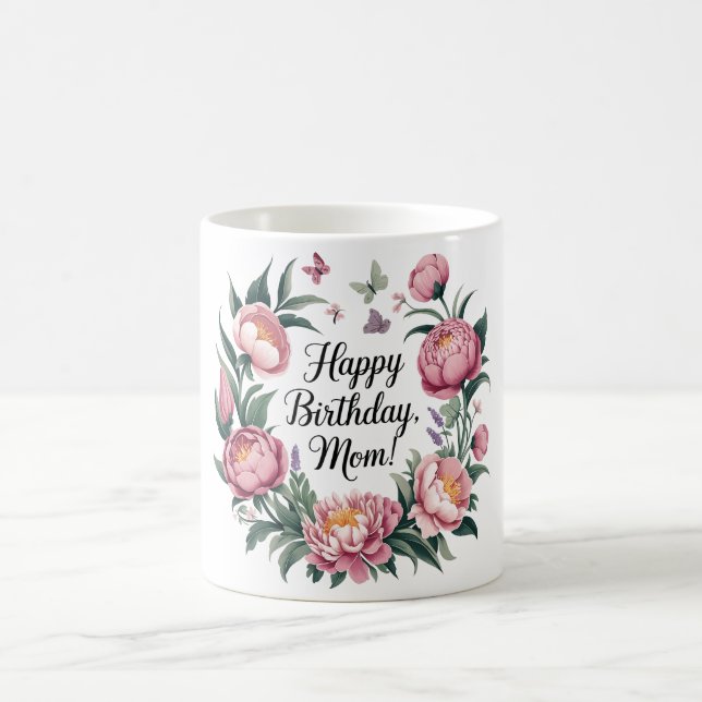 Taza De Café Feliz cumpleaños, mamá diseño floral (Centro)
