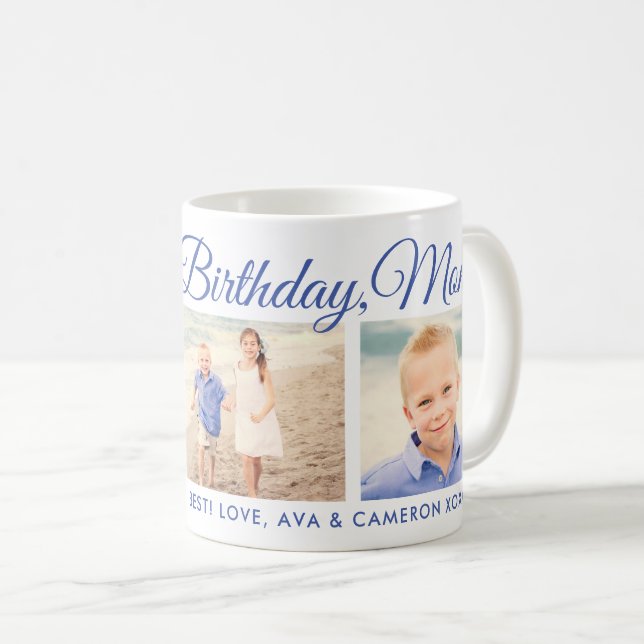 Taza De Café Feliz cumpleaños mamá guión azul foto Keepsake (Anverso derecho)