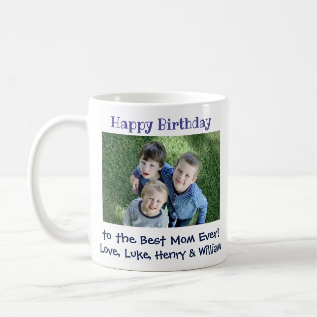 Taza De Café Feliz cumpleaños, mejor mamá, foto de niños (Izquierda)