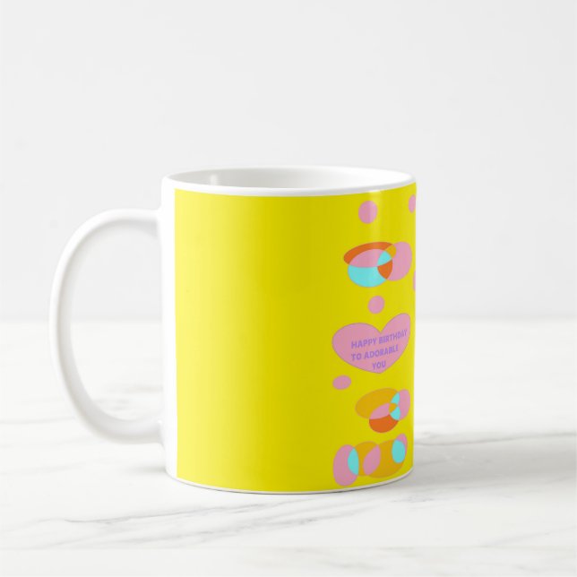 Taza De Café Feliz cumpleaños, morador de mensajes amarillo azu (Izquierda)