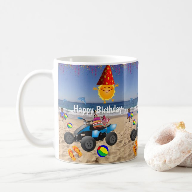 Taza De Café Feliz cumpleaños Mug African Boy Beach Sand (Con donut)