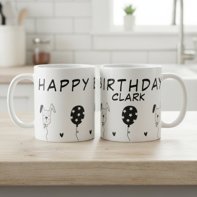 Taza De Café Feliz cumpleaños Mug con perros y balones (funny birthday mug)