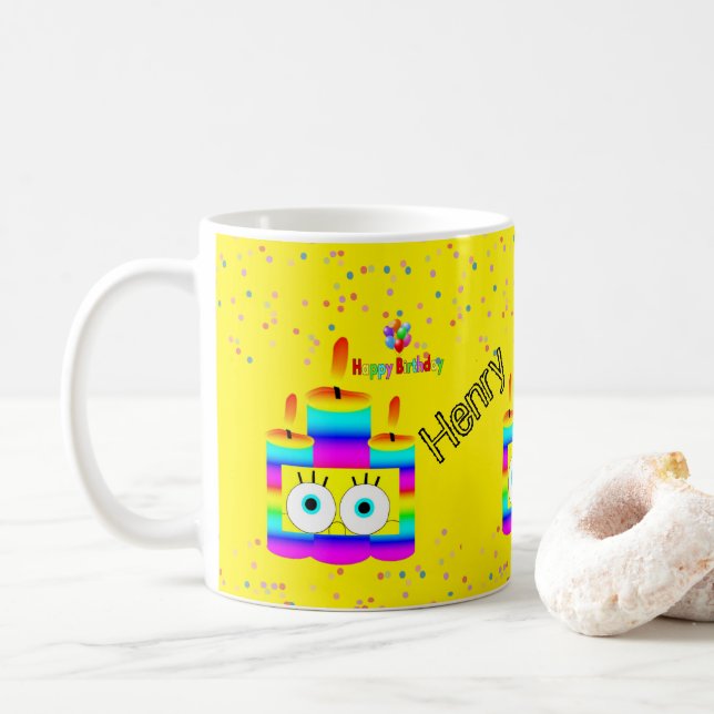 Taza De Café Feliz cumpleaños Mug Confetti (Con donut)