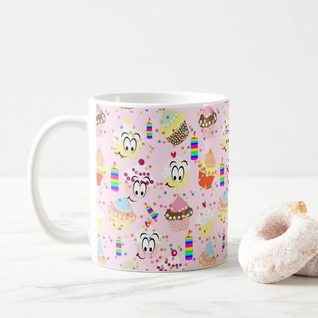 Taza De Café Feliz cumpleaños Mug Cupcake (Con donut)