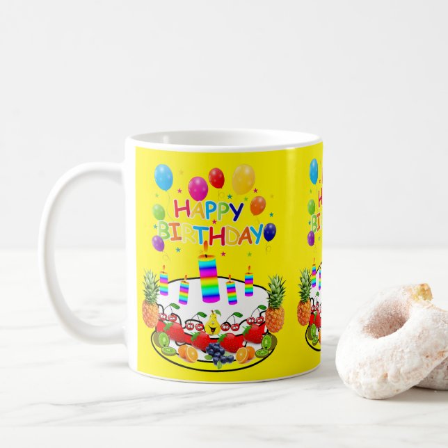Taza De Café Feliz cumpleaños Mug Fruit Cake (Con donut)