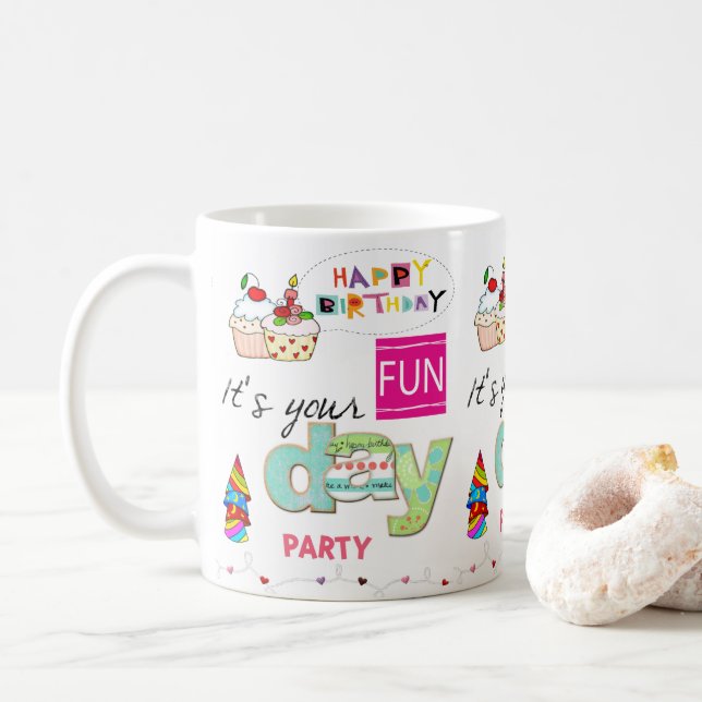 Taza De Café Feliz cumpleaños Mug FUN Cupcake (Con donut)