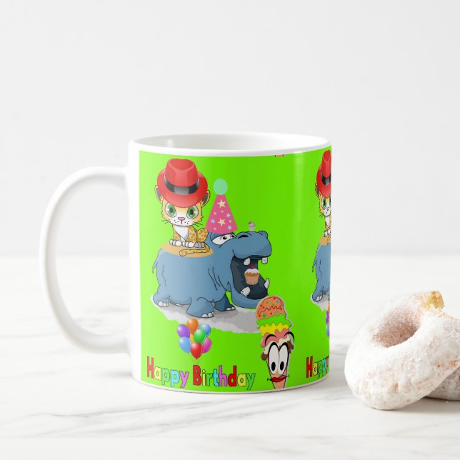 Taza De Café Feliz cumpleaños Mug Hippopótamo (Con donut)
