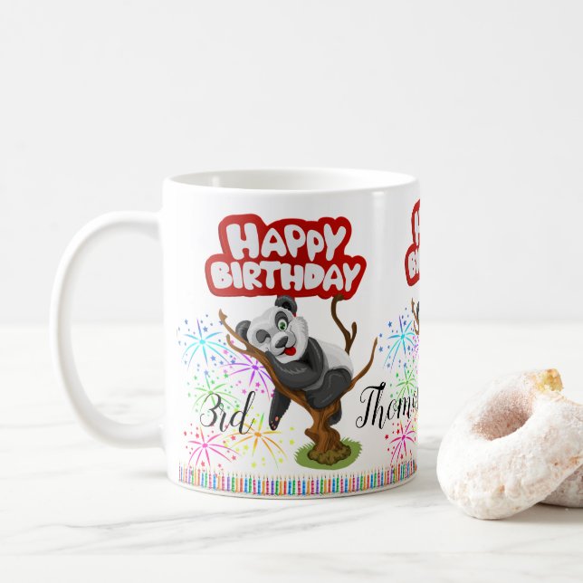 Taza De Café Feliz cumpleaños Mug Panda Bear Velas (Con donut)
