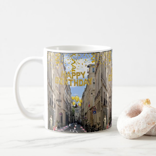 Taza De Café Feliz cumpleaños Mug Paris Francia (Con donut)