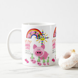 Taza De Café Feliz cumpleaños Mug Pink Pig