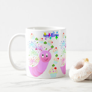 Taza De Café Feliz cumpleaños Mug Pink Worm Confetti