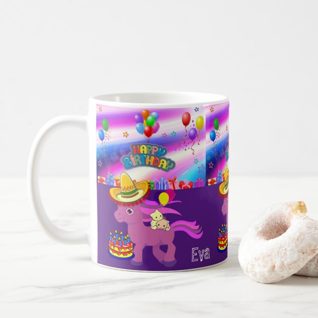 Taza De Café Feliz cumpleaños Mug Pony (Con donut)