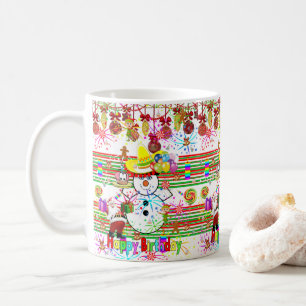 Taza De Café Feliz cumpleaños Mug Snowman Santa Claus