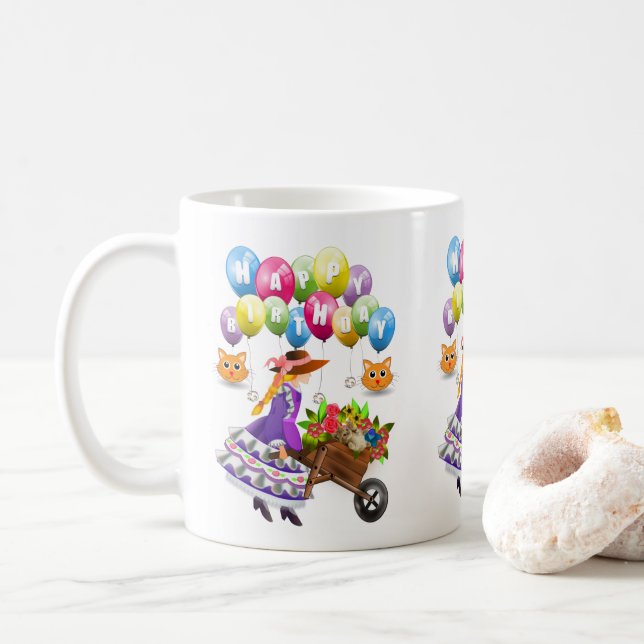 Taza De Café Feliz cumpleaños Mug Victorian (Con donut)