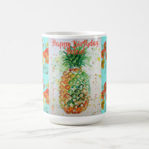 Taza De Café Feliz cumpleaños Naranja de arte de piña Mug